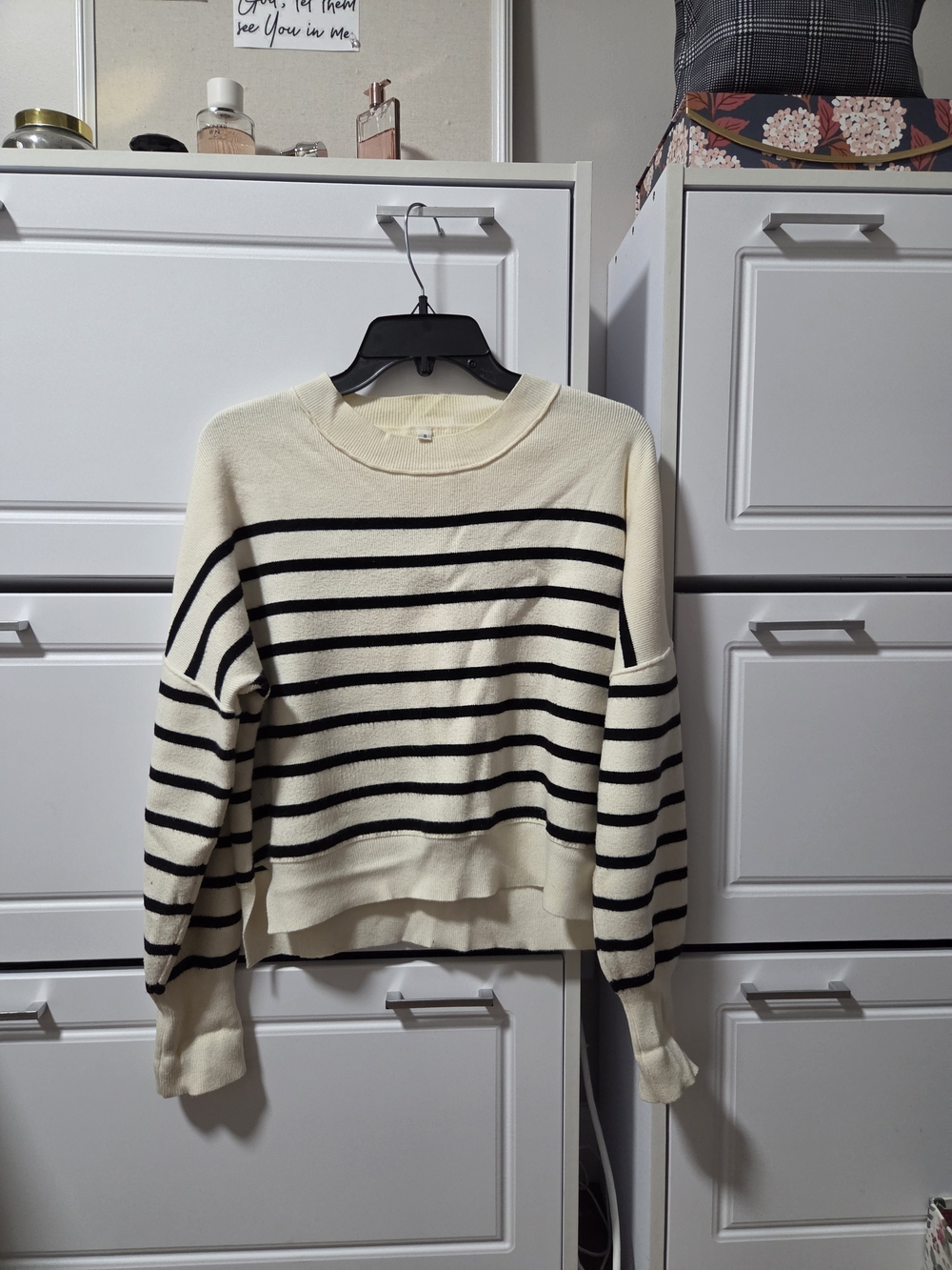 Striped Crewneck Sweater - Cream & Black